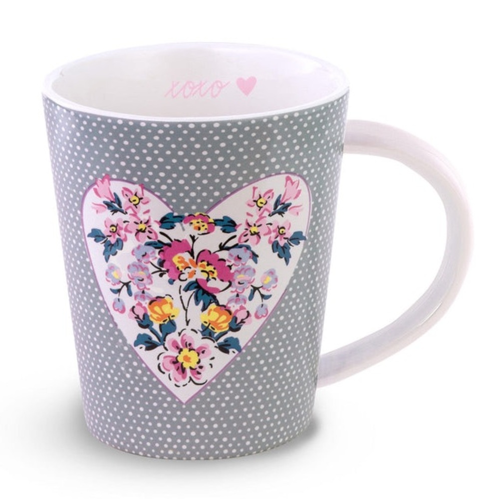 Vera Bradley Large Ceramic Gift Mug in Mon Amour Gray 16 Ounces, 5.4”W x 4.75”H